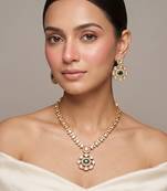 Gold plated green kundan necklace set