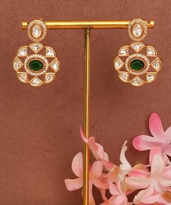 Gold plated green kundan necklace set 3