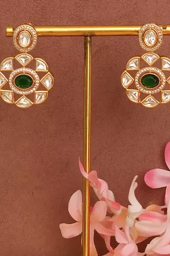 Gold plated green kundan necklace set