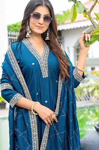 Purple silk blend embroidered   sequins free size suit