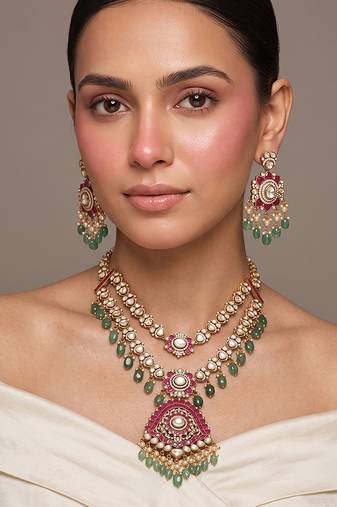 Gold plated royal heritage kundan layered necklace set