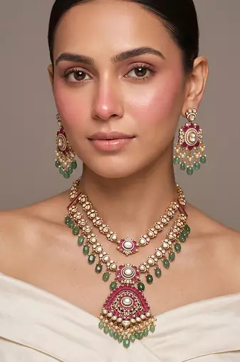 Gold plated royal heritage kundan layered necklace set