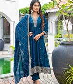Purple silk blend embroidered   sequins free size suit