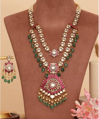 Gold plated royal heritage kundan layered necklace set 4