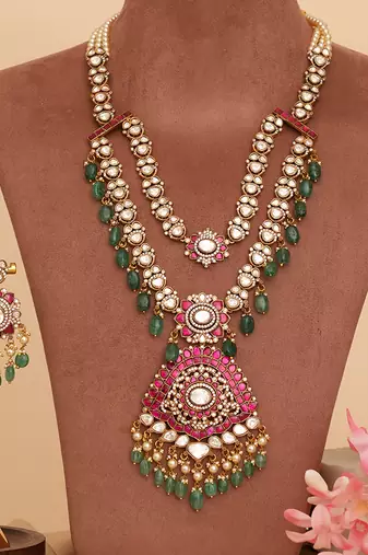 Gold plated royal heritage kundan layered necklace set