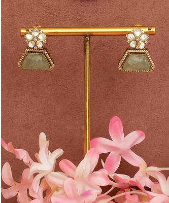 Gold plated green kundan polki necklace set 2