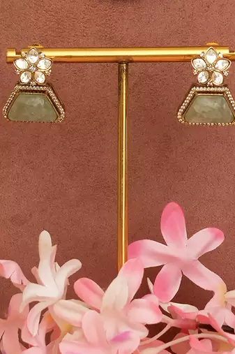 Gold plated green kundan polki necklace set