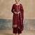 Magenta georgette embroidered top with multi thread and sequins work along with khatli work on neckline free size suit
