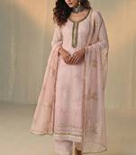 Pink georgette embroidered with multi thread and sequins work along with khatli work free size suit
