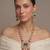 Gold plated green kundan polki long necklace set