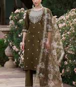 Green viscose rayon embroidered free size suit