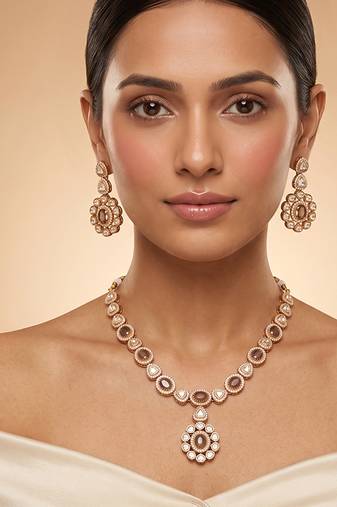 Gold plated royal kundan polki necklace set