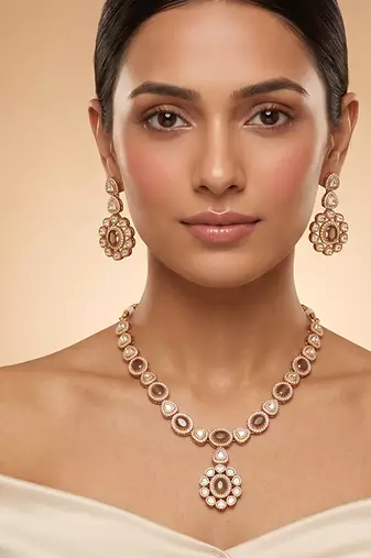 Gold plated royal kundan polki necklace set