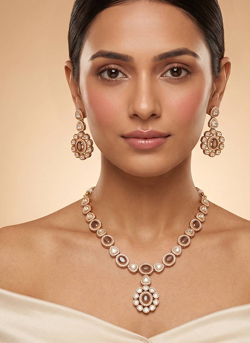 Gold plated royal kundan polki necklace set