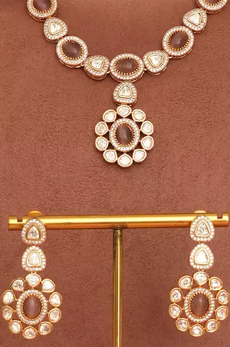 Gold plated royal kundan polki necklace set