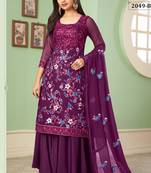 Purple georgette embroidered & sequins free size suit