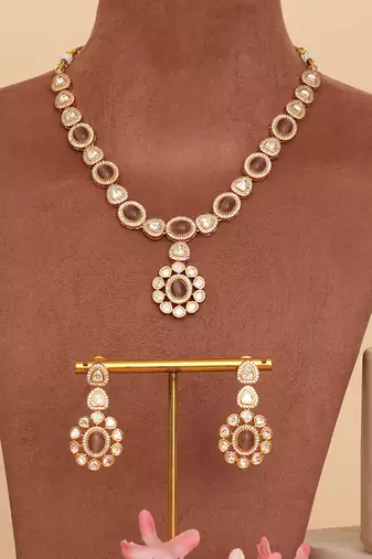 Gold plated royal kundan polki necklace set
