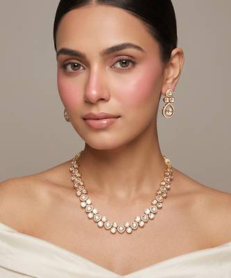Gold plated kundan necklace set 1