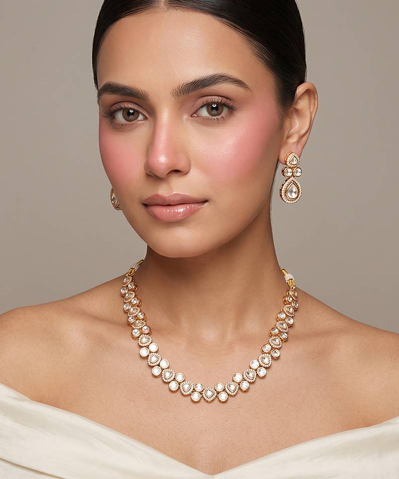 Gold plated kundan necklace set