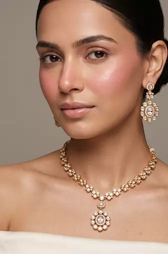 Gold plated heritage kundan necklace set