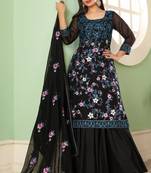 Black georgette embroidered & sequins free size suit