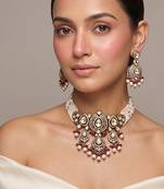 Gold plated ruby red kundan choker set