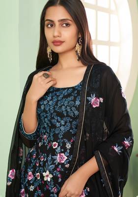 Black georgette embroidered & sequins free size suit 2