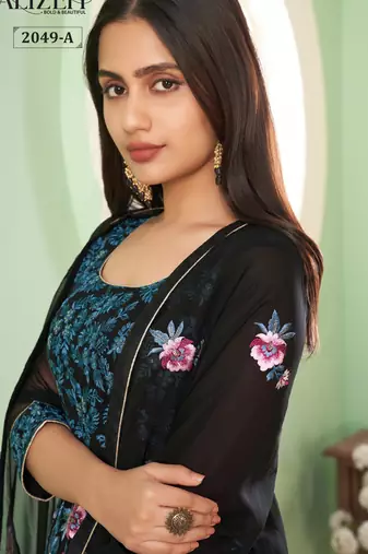 Black georgette embroidered & sequins free size suit