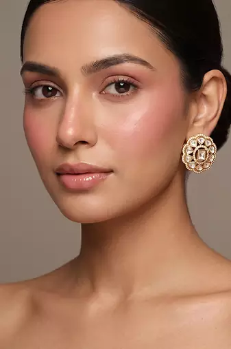 Gold plated kundan stud earrings