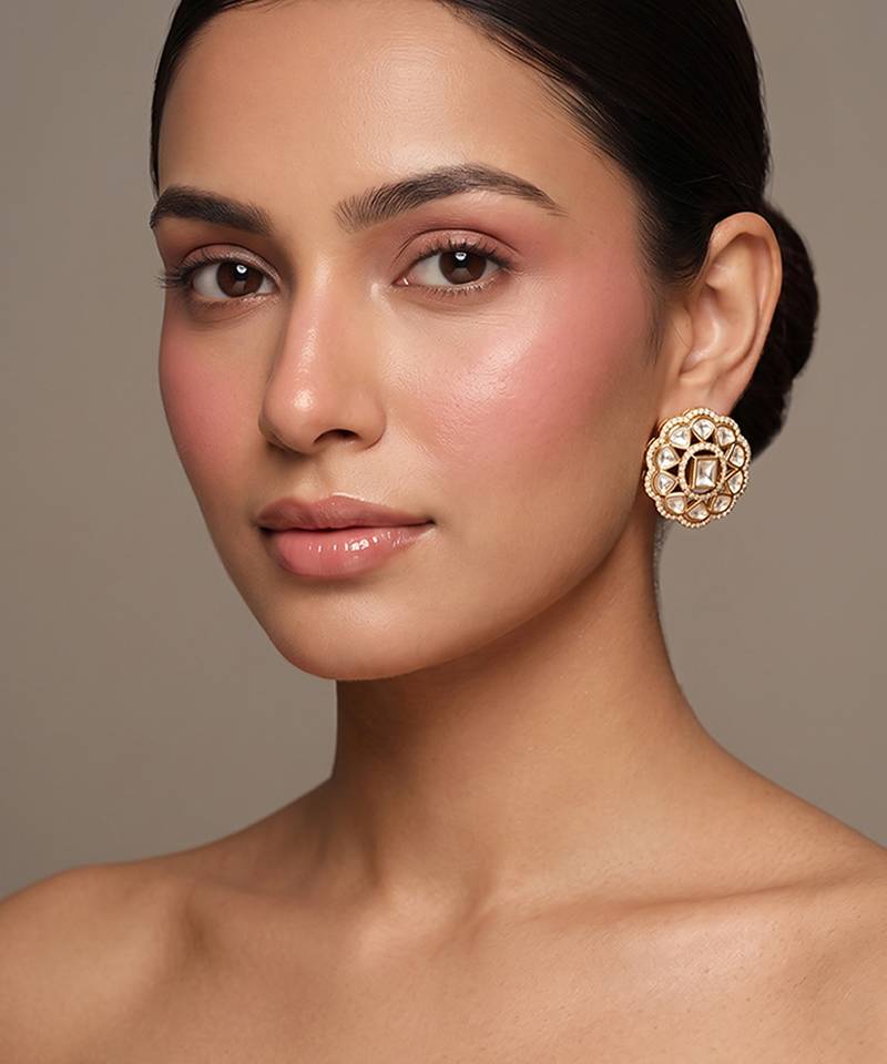 Gold plated kundan stud earrings