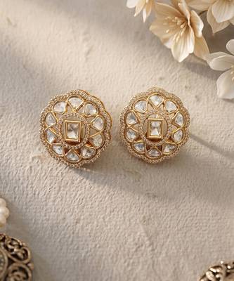 Gold plated kundan stud earrings 2