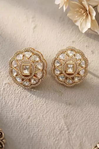 Gold plated kundan stud earrings