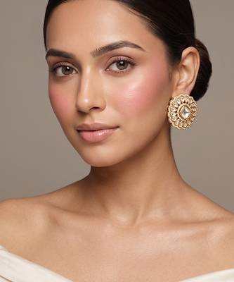 Gold plated royal kundan polki stud earrings 1