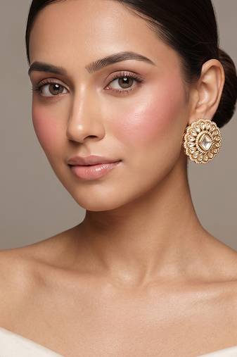 Gold plated royal kundan polki stud earrings