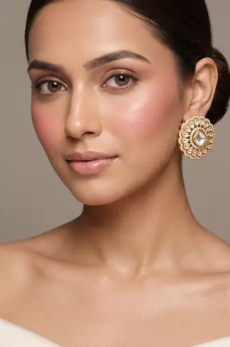 Gold plated royal kundan polki stud earrings