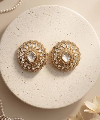 Gold plated royal kundan polki stud earrings 2