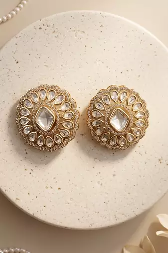 Gold plated royal kundan polki stud earrings