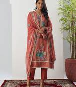 Orange fancy fabric thraed embroidery   beads & sequins free size suit