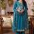 Blue organza zari embroidered   sequins and beads free size suit