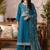 Blue organza zari embroidered   sequins and beads free size suit