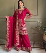 Rani pink georgette embroidered free size suit