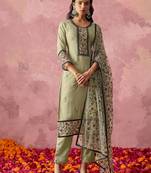 Light olive georgette thread embroidery & sequins free size suit