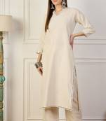 Beige blended cotton solid & mirror work on nackeline free size suit
