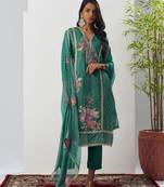 Green fancy fabric thraed embroidery   beads & sequins free size suit