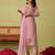 Pink organza thared work embroidery   stone & beads free size suit