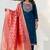 Blue silk blend embroidered free size suit