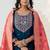 Blue silk blend embroidered free size suit