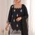 Black silk blend embroidered free size suit