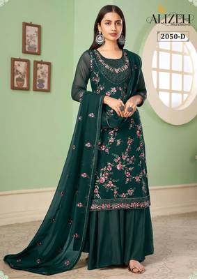 Green georgette embroidered & sequins free size suit 1