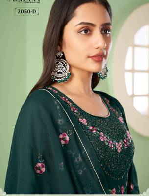 Green georgette embroidered & sequins free size suit 2
